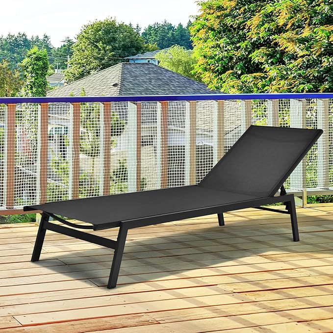 COSTWAY 2 PCS Patio Lounge Chair Chaise Recliner Back Adjustable Garden Black - Photo 5