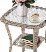 Patio Tables Wicker Side Table, Square Rattan Coffee End Table Outdoor with Storage - Photo 3