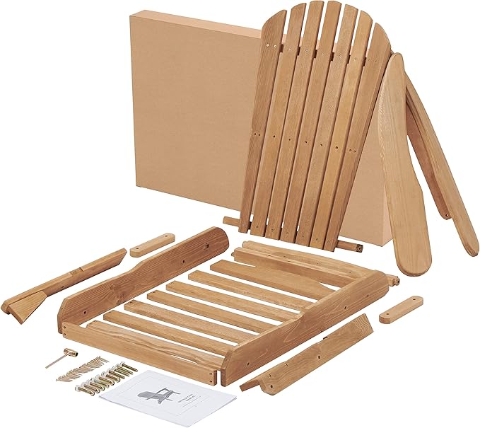 Wooden Outdoor Folding Adirondack Chair Set of 2 Wood Lounge Patio Chair for Garden, Garden, Lawn, Backyard, Deck - Photo 6