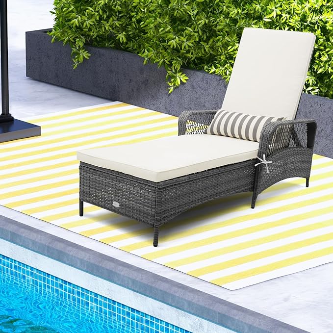 Tangkula Wicker Chaise Lounge Outdoor, Patio Rattan Reclining Chaise with 6-Gear Adjustable Backrest - Photo 4