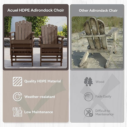 Stackable Adirondack Chairs Set of 2, Weather-Resistant Outdoor Patio Seating, Low Maintenance Poly Lumber Chairs for Porch, Deck, Garden, Fire Pit (Brown)