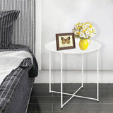 Garden 4 you End Table Metal Side Table White Round Folding Tray Cyan Sofa Small Accent Fold-able Table - Photo 6