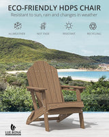 LUE BONA HDPE Folding Adirondack Chairs Set of 4 - Weather Resistant Rustic Wood-Grain Seating with Cup Holder for Cabin - Photo 6