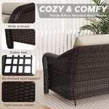 5 Pieces Outdoor Patio Rattan Conversation Furniture Set with Cushions, 78" 3-Seat Wicker Sofa, 55" 2-Seat Couch - Photo 5