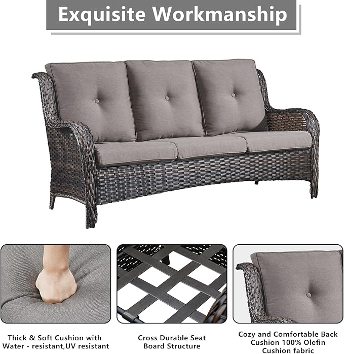 Rilyson Wicker Patio Furniture Set - 6 Piece Rattan Outdoor Sectional Conversation Sets with 2 Rocking Swivel Chairs - Photo 4