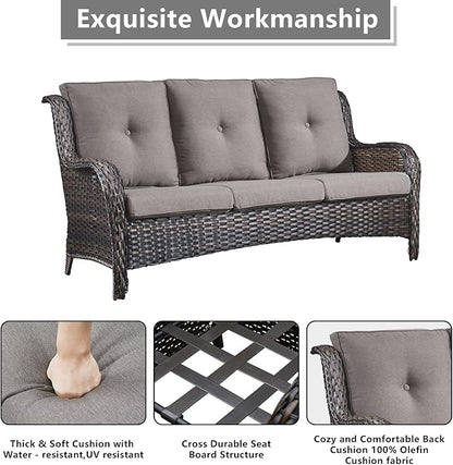 Rilyson Wicker Patio Furniture Set - 6 Piece Rattan Outdoor Sectional Conversation Sets with 2 Sofa,2 Armrest Chairs and 2 Ottomans for Porch Deck Garden(Brown/Grey)
