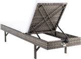 SAFAVIEH Outdoor Collection Cam Grey Brown Wicker/White Cushion Adjustable Chaise Lounge Chair, Black/Beige (PAT7501C) - Photo 7