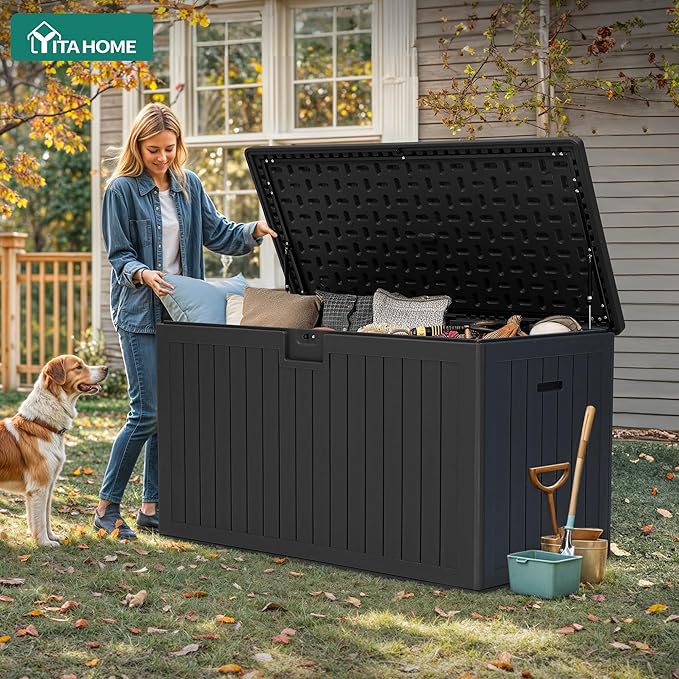 YITAHOME 220 Gallon Double-Wall Deck Box with Divider & Side Handles, Outdoor Large Storage for Patio Furniture Cushions - Photo 2