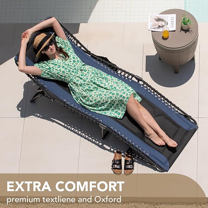 Devoko 4-Fold Padded Portable Folding Outdoor Chaise Lounge Heavy Duty Reclining Chair with Pillow & Side Pocket for - Photo 5