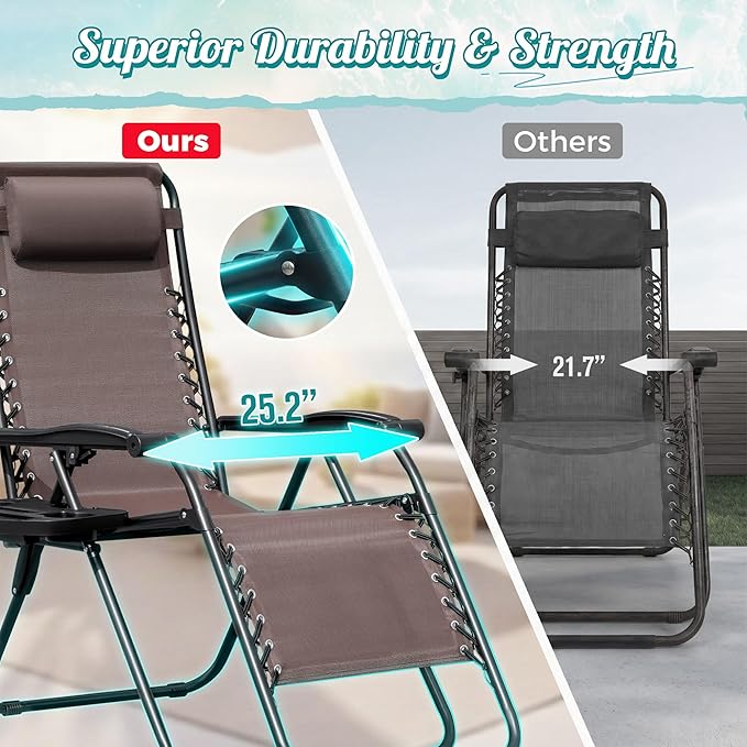 Homall Zero Gravity Patio Folding Lawn Chairs Outdoor Gravity Camp Reclining Lounge Chair with Pillows for Poolside - Photo 4