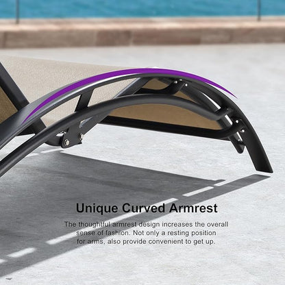 PURPLE LEAF Patio Chaise Lounge with 10' x 6.5' Tilt Umbrella Outdoor Lounge Chair Beach Pool Sunbathing Lawn Lounger, Base and Side Table Included, Taupe