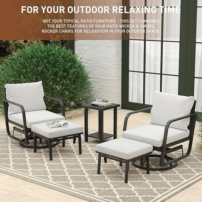 Patio Glider Swivel Rocker Sets: 4Pieces Aluminum Alloy Ensemble with 360° Swivel Rocking Glider Chairs, Rust-Resistant Frame Gray Cushions -Perfect for Decoration (2 Glider Chairs& 2Ottomans)