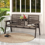 Tangkula Outdoor Fir Wood Bench with Foldable Middle Table, 2-3 Person Garden Bench with Backrest and Armrests - Photo 8