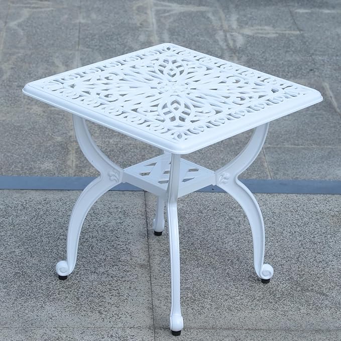 KAILI Outdoor Cast Aluminum Side Table Patio Side Table Backyard, Pool, Indoor, Easy Maintenance and Weather Resistant Coffee Table Porch Table Bistro Table (18.5square-White)