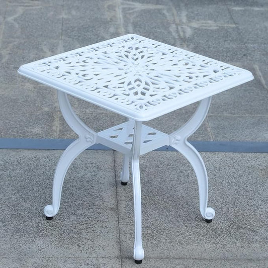 KAILI Outdoor Cast Aluminum Side Table Patio Side Table Backyard, Pool, Indoor, Easy Maintenance and Weather Resistant Coffee Table Porch Table Bistro Table (18.5square-White)