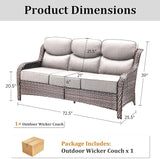 71'' Patio Couch Outdoor Wicker Sofa, Heavy Duty All-Weather Rattan 3-Seater Sofa with Deep Seating and Removable Cover - Photo 9