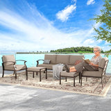 Gotland Aluminum Patio Furniture Set, Metal Outdoor Furniture with 2 Ottomans 5.1’’ High-Resilience Seat Cushions - Photo 6