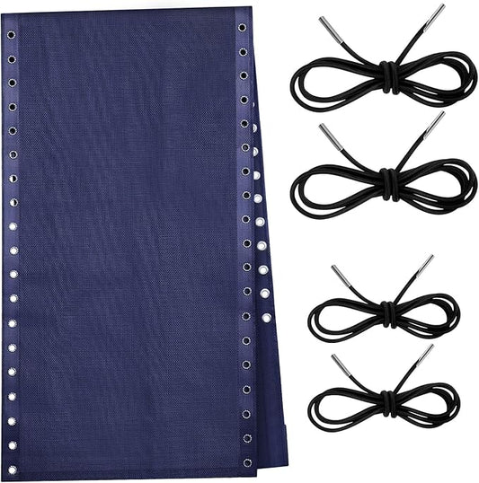 Queekay Chair Replacement Fabric with 4 Bungee Cord Lounge Chair Cloth Mesh Repair Kit for Patio Recliner Outdoor Lawn Pool(63 x 17 Inch,Blue)