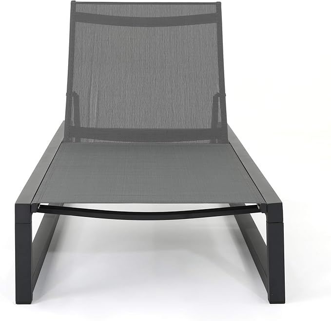 Christopher Knight Home Modesta Outdoor Aluminum Framed Chaise Lounges with Mesh Body, 2-Pcs Set, Black Finish / Grey Mesh