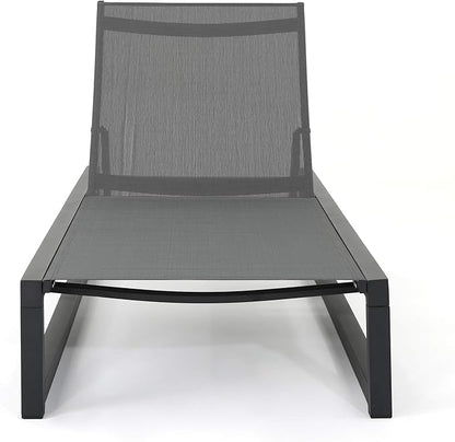 Christopher Knight Home Modesta Outdoor Aluminum Framed Chaise Lounges with Mesh Body, 2-Pcs Set, Black Finish / Grey Mesh