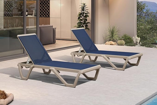 PURPLE LEAF Outdoor Chaise Lounge Chair Set of 2 Pool Lounge Chair with Champagne Aluminum Plastic Stackable Patio Lounge Chair for Poolside Sunbathing Beach Deck Yard, Navy Blue
