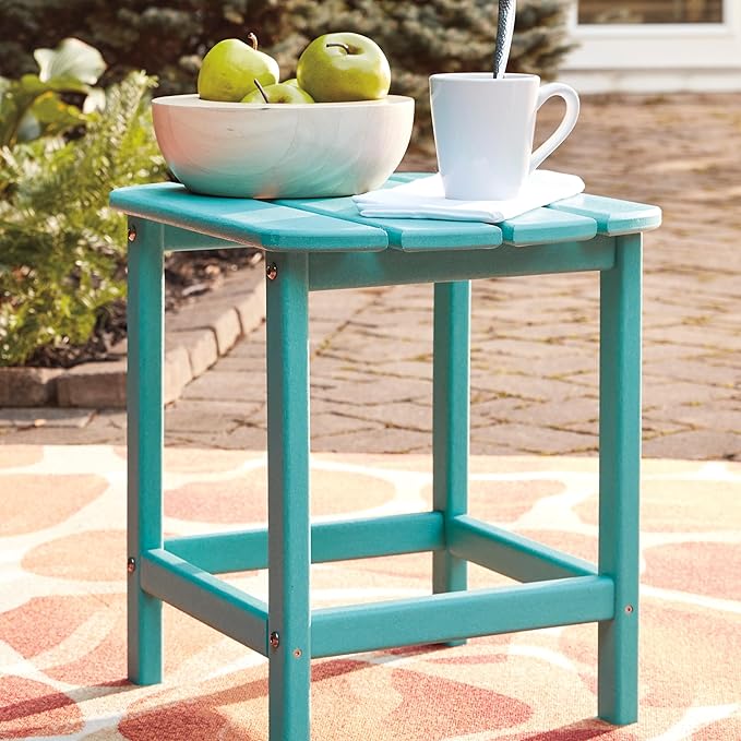 Signature Design by Ashley Sundown Treasure Outdoor Patio HDPE Weather Resistant End Table, Blue
