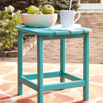 Signature Design by Ashley Sundown Treasure Outdoor Patio HDPE Weather Resistant End Table, Blue