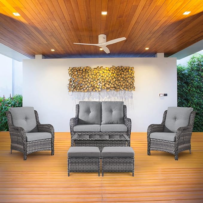 Belord 6 Pieces Patio Furniture Set Outdoor Wicker Furniture, 2 Patio Wicker Chairs with 1 Loveseat Sofa - Photo 2