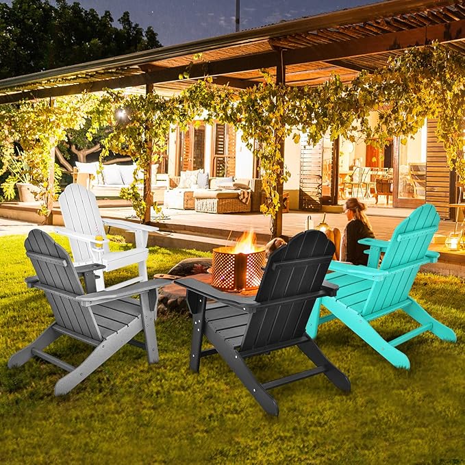 Giantex Set of 2 Adirondack Chair Outdoor Fire Pit Chairs, HDPE Weather Resistant Patio Chair for Campfire,Deck, Garden, Yard, Lawn Furniture Porch and Lawn Seating Composite Chairs