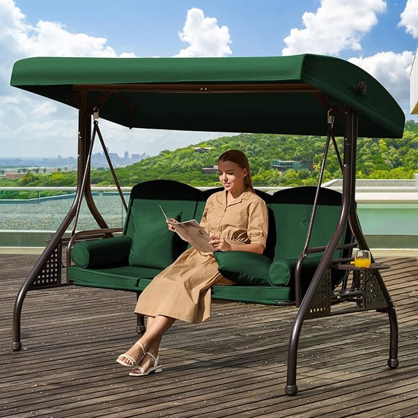3 in 1 Patio Swing with Adjustable Canopy for Adults, 3 Seat Outdoor Swing with Thickened Cushions - Photo 1