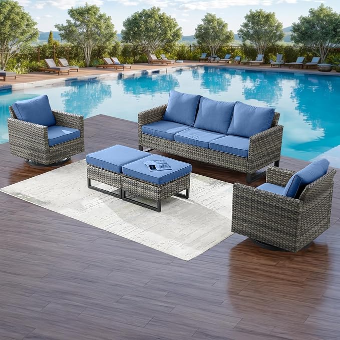 Rilyson Wicker Outdoor Patio Furniture Set - 5 Piece Patio Conversation Set with 2 Swivel Rocker Chairs - Photo 6