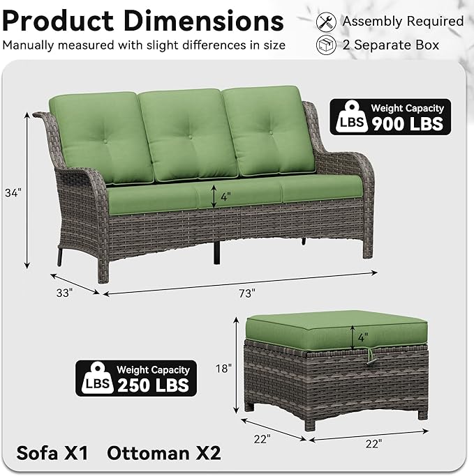 3-Piece Outdoor Couch Set, Include Wicker Patio Sofa with Thickened Olefin Cushions, High Back and Deep Seating, Hand-Woven PE Rattan and 2 Ottomans, Patio Conversation Set for Porch, Deck