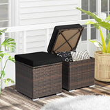 RELAX4LIFE Wicker Outdoor Storage Ottoman, 2-Piece Rattan Footstool w/Removable Cushion - Photo 9