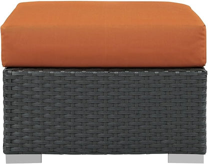 Modway Sojourn Wicker Rattan Outdoor Patio Sunbrella Fabric Ottoman in Canvas Tuscan