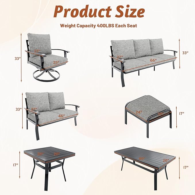 HOMREST Outdoor Loveseat Aluminum Patio Furniture Sofa, All-Weather Metal Outdoor Couch with Cushions, Grey - Photo 3