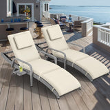 YITAHOME Wicker Chaise Lounge Outdoor, Rattan Pool Lounge Chair Reclining Chaise Lounge Set w/Pull-Out Desktop - Photo 9