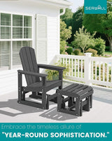 SERWALL Outdoor Glider Chair Set of 4 with Ottoman, HDPE Wood-Like Patio Glider Set All-Weather Porch Glider for Outside - Photo 7