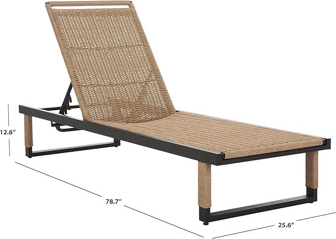 SAFAVIEH Outdoor Patio Furniture Collection - Arman Black Metal & Heather Tan Rope Chaise Lounge Chair, 6 Reclining Positions, No Cushion (PAT7548A)