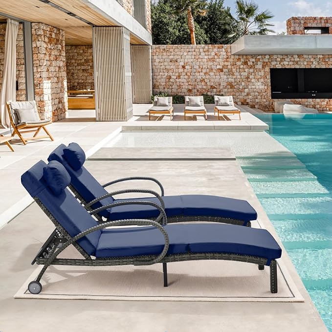 Pool Outdoor Lounge Chairs Set of 2, Outdoor Chaise Lounge w/ 5 Adjustable Back - Photo 6