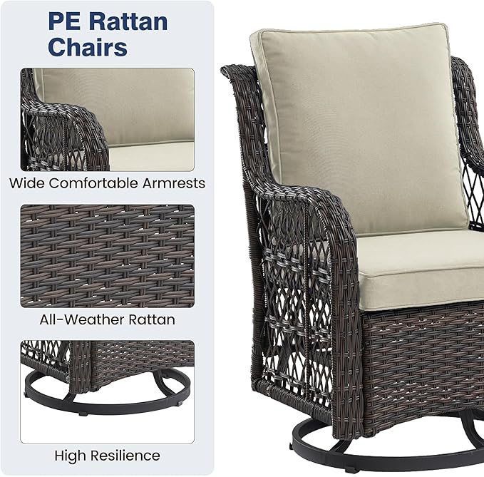 GAOMON 3 Pieces Outdoor Swivel Rocker Chair Set of 2 with Small Side Table, 360-Degree Swivel Rocking Chair - Photo 7