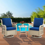 GAOMON 3 Piece Outdoor Patio Set, Wicker Rocking Bistro Set with 2 Swivel Chairs & Tempered Glass Top Table - Photo 3
