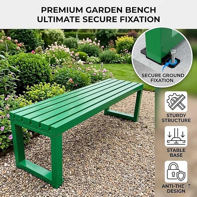 Outdoor Bench Backless Metal Garden Bench, 3.3ft 3.9ft 4.9ft 5.9ft Heavy Duty Weatherproof Patio Bench for 2-3 Person Seating, Steel Park Benches for Outside Yard Front Porch Deck(Green,3.3ft)