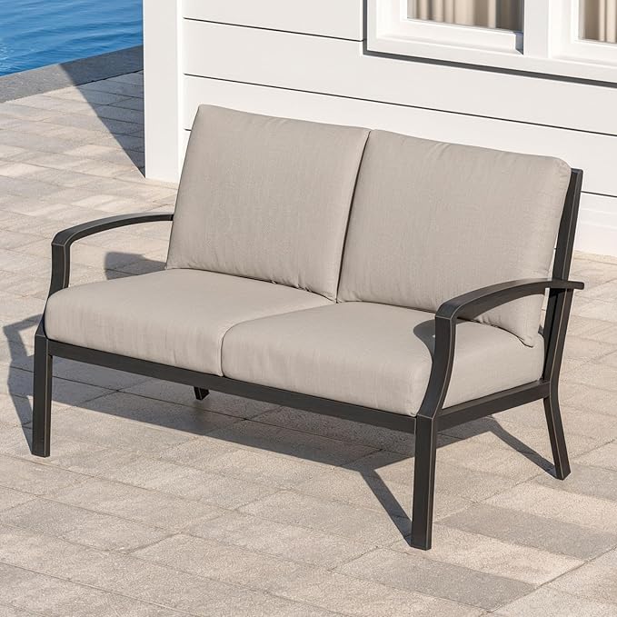 Never-Rust Aluminum Outdoor Loveseat, Modern Patio Loveseat Couch with Deep Seating - Photo 1