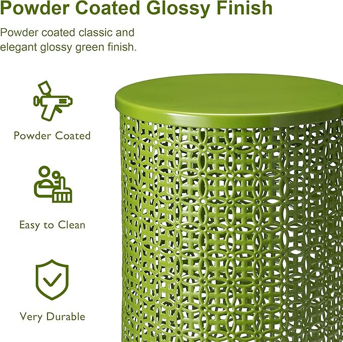 Glitzhome Outdoor Side Table Set of 2, Decorative Garden Stool for Patio Heavy Duty Metal Frame Accent Table Modern End Table, Glossy Green