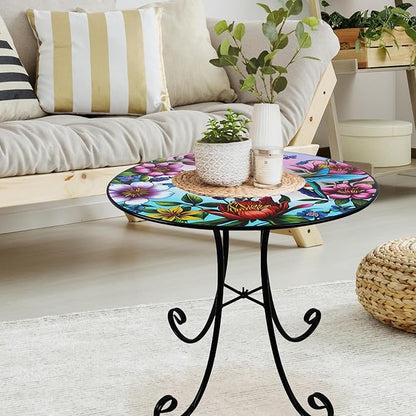 18" Side Table Outdoor, Hummingbird Metal Accent Table, Indoor Small Round End Tables, Plant Stand Tables for Patio Yard Balcony Garden Bedside