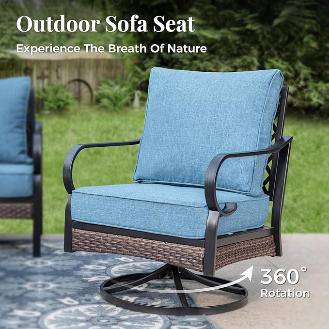 Patio Swivel Chairs Set of 2, Outdoor Sofa Chairs with Deep Seating and 5.75" Cushions, Steel Frame Porch Furniture for Lawn Backyard Deck, Navy Blue
