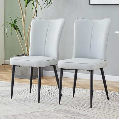 Modern Dining Chairs,Pu Upholstered Leather Chair and Sturdy Metal Legs,Comfortable Ergonomic Large Backrest Design,Applicable to Front Porch,Outdoor Lounge,Garden,Reception Room,Patio,LightGray-PU