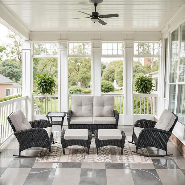 Belord 6 Pieces Outdoor Patio Furniture Set with Wicker Rocking Chairs - Photo 1