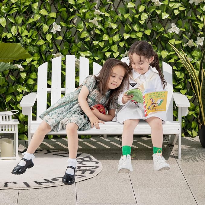 Giantex Kids 2-Seat Adirondack Chair - Fir Wood Double Loveseat with High Backrest, Arm Rest, 300 LBS Weight Capacity, Outdoor All Weather Porch Chair for Balcony, Backyard, Poolside, Yard (1, White)