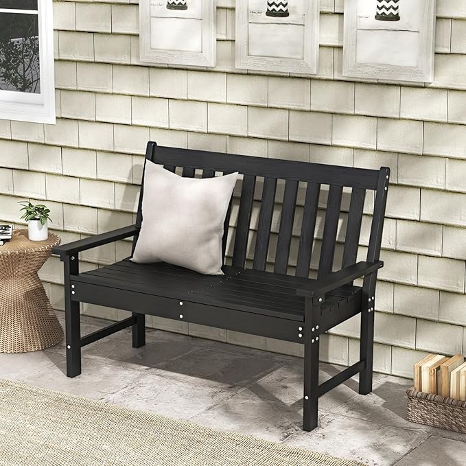Giantex Outdoor Bench, 52-Inch Outside Bench All-Weather HDPE Park Bench with Backrest and Armrests - Photo 2
